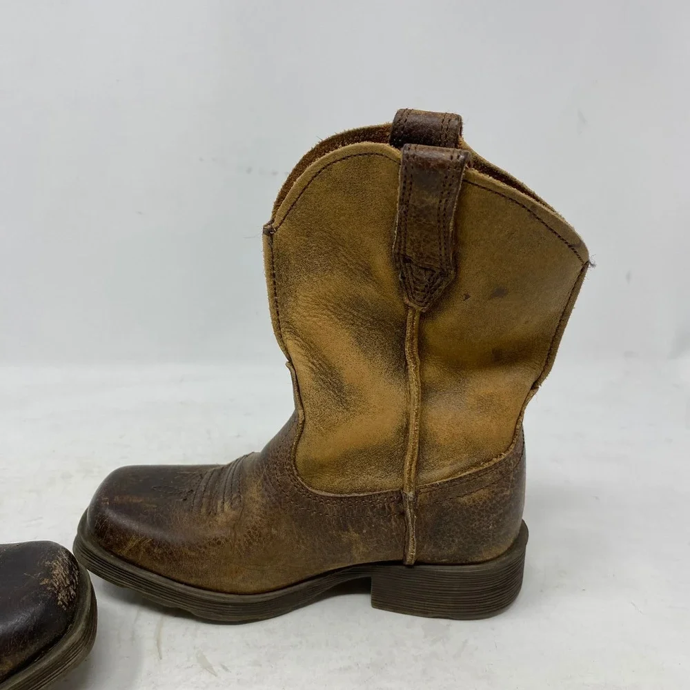Ariat Kids Brown Leather Square Toe Western Cowboy Boots 10007602 Size 8.5